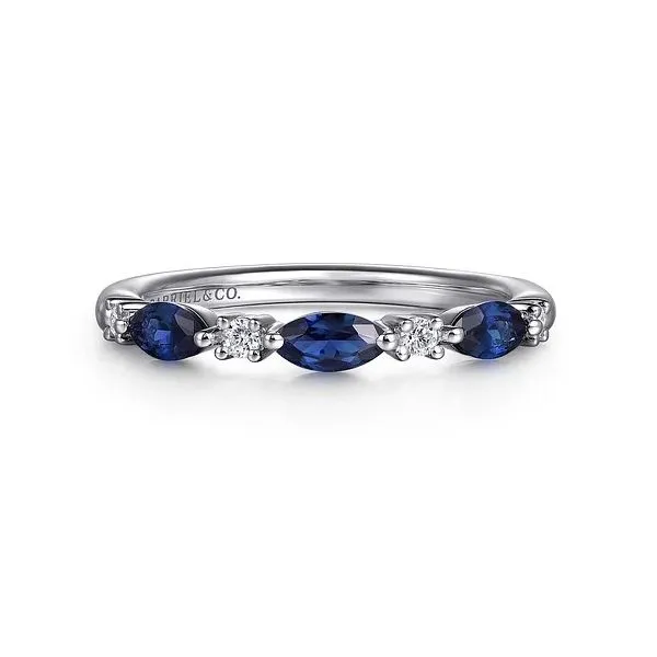 Sapphire and Diamond East West Wedding Band Venus Jewelers Somerset, NJ
