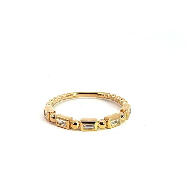 Lady's 14K Yellow Gold Stackable Wedding Band with 5 Emerald Diamonds Venus Jewelers Somerset, NJ
