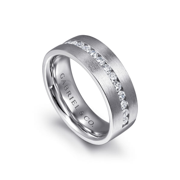 14K White Gold Satin Men's Diamond Wedding Band – 0.70 CTW Image 2 Venus Jewelers Somerset, NJ