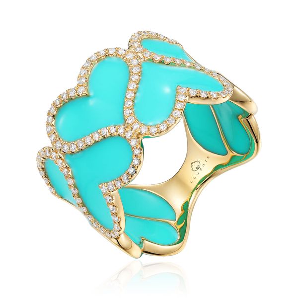 14Kt Yellow Gold Turquoise Hearts Ring Venus Jewelers Somerset, NJ