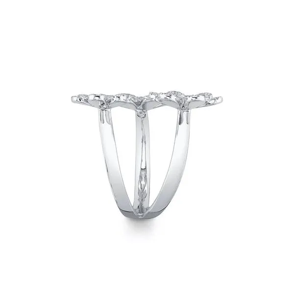 14Kt White Gold 3-Flower Pave Bypass Diamond Ring Image 4 Venus Jewelers Somerset, NJ