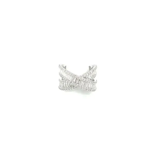 14 Karat Criss Cross Baguette and Round Diamond Fashion Ring Image 2 Venus Jewelers Somerset, NJ