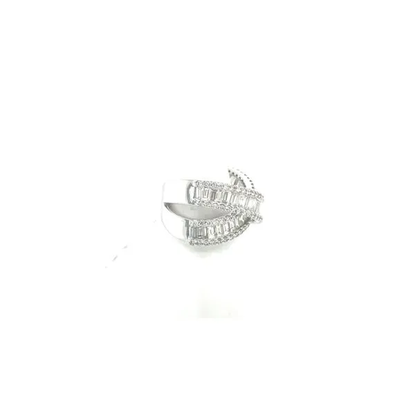 14 Karat Criss Cross Baguette and Round Diamond Fashion Ring Image 3 Venus Jewelers Somerset, NJ