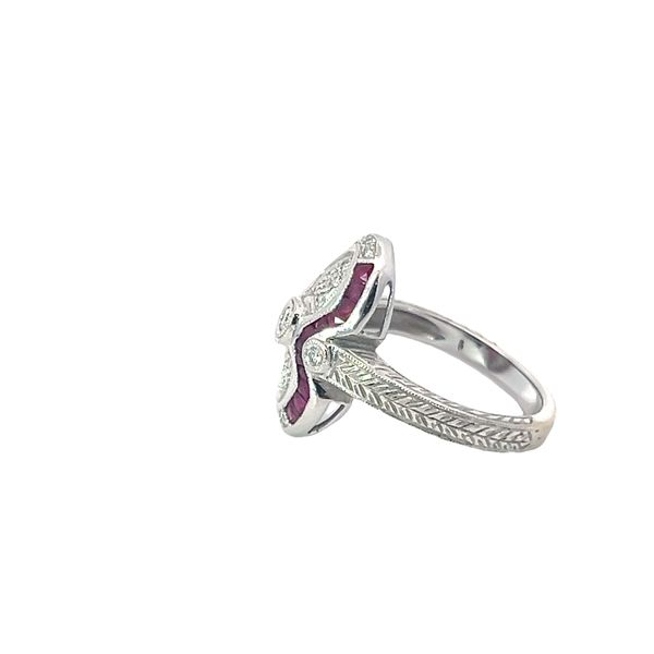 18k White Gold Diamond and Ruby Vintage Inspired Ring Image 2 Venus Jewelers Somerset, NJ