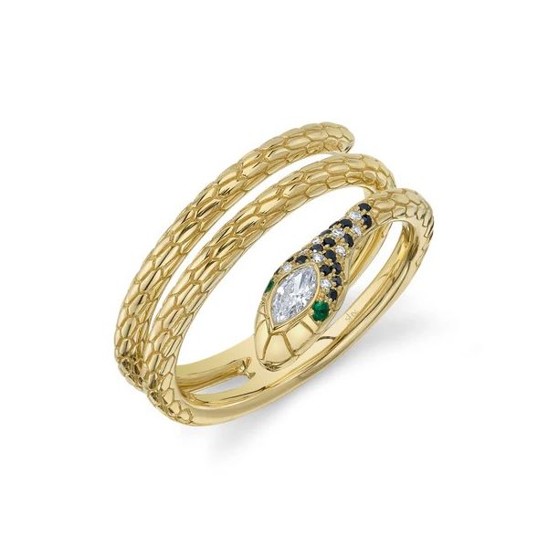 14K Yellow Gold Diamond & Emerald Snake Fashion Ring – 0.19 CTW Venus Jewelers Somerset, NJ