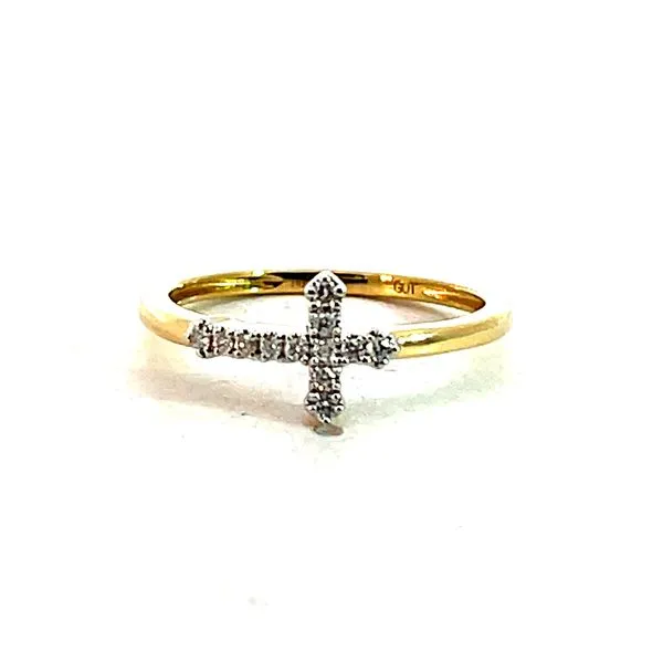 Lady's 14K Yellow Gold Cross Fashion Ring with Round Diamonds Image 2 Venus Jewelers Somerset, NJ