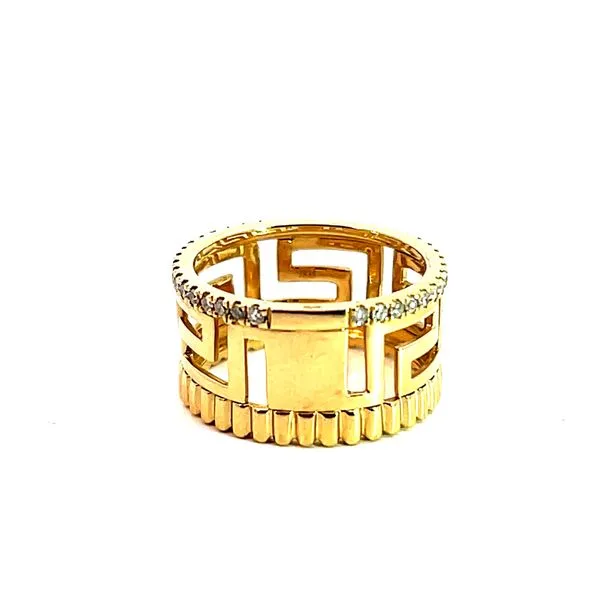 Lady's 14K Yellow Gold Geometric Band Fashion Ring with Round Diamonds Image 2 Venus Jewelers Somerset, NJ