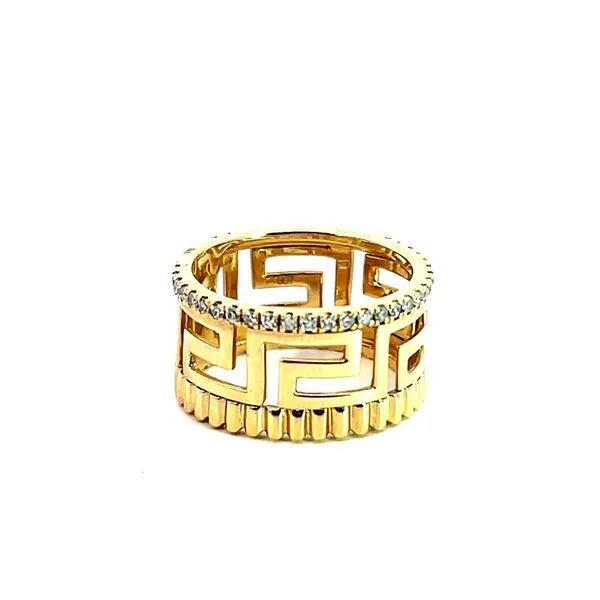 Lady's 14K Yellow Gold Geometric Band Fashion Ring with Round Diamonds Venus Jewelers Somerset, NJ