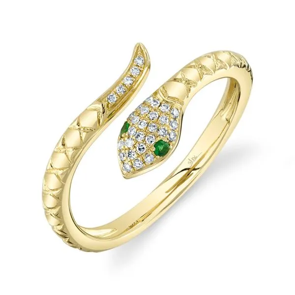 14 Karat Yellow Gold Diamond and Green Garnet Snake Fashion Ring Venus Jewelers Somerset, NJ