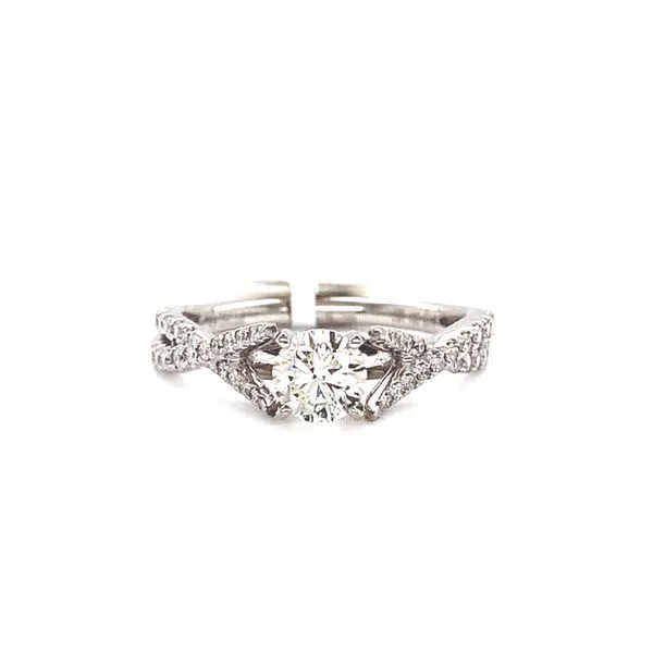 Complete Platinum Crisscross Engagement Ring with Round Center Diamond Venus Jewelers Somerset, NJ