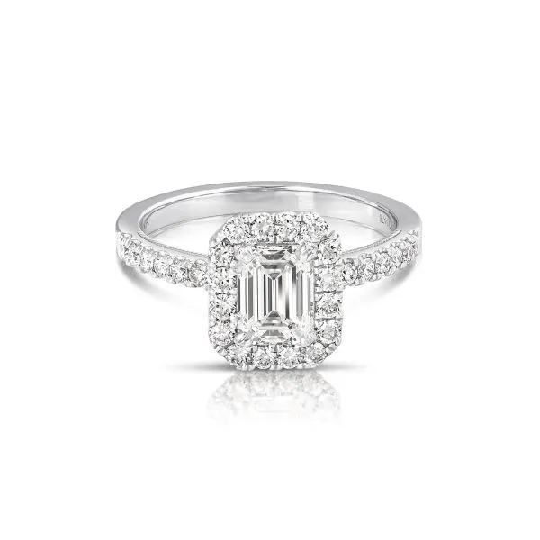 4 Karat White Gold Halo Engagement Ring with A 1.20 Ct Emerald Lab Grown Diamond Venus Jewelers Somerset, NJ