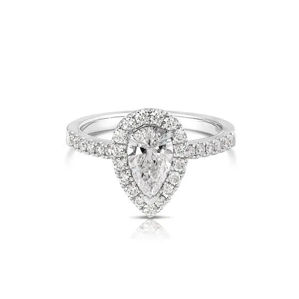 14 Karat White Gold Halo Engagement Ring with A 2.00 Ct Pear Lab Grown Diamond Venus Jewelers Somerset, NJ