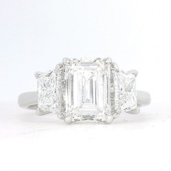 3.09 CTW Emerald-Cut Three-Stone Lab-Grown Diamond Engagement Ring in 14K White Gold Venus Jewelers Somerset, NJ