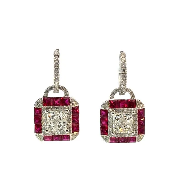 18 Karat White Gold Diamond and Ruby Drop Earrings Venus Jewelers Somerset, NJ