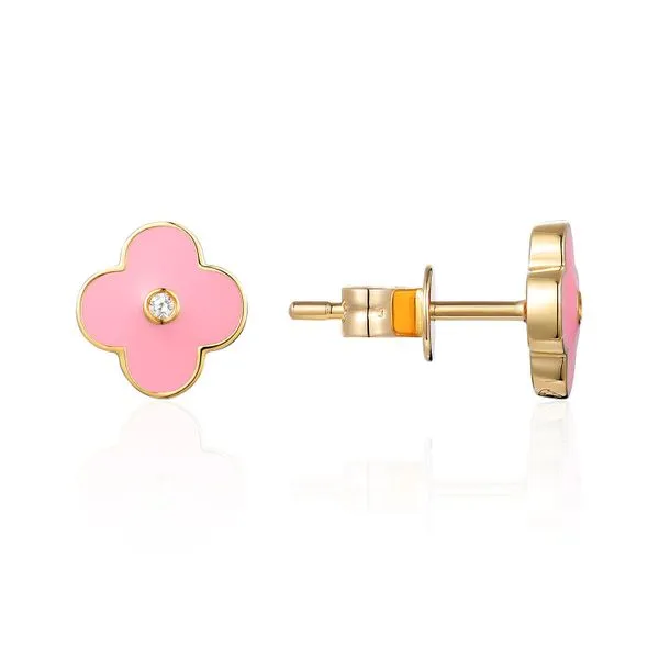 14Kt Yellow Gold & Pink Enamelled Stud Earrings Venus Jewelers Somerset, NJ