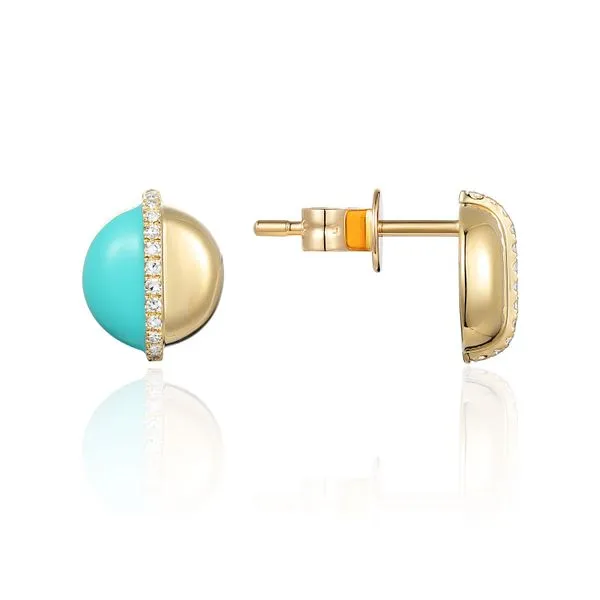 14Kt Yellow Gold Diamond and Enamel Stud Earrings Venus Jewelers Somerset, NJ