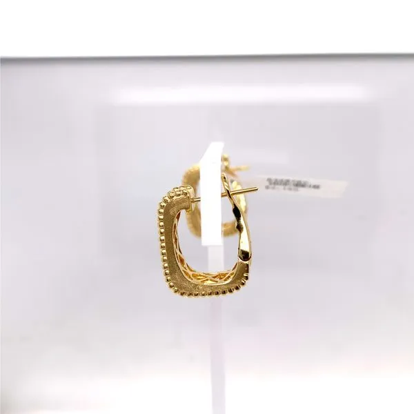 Lady's Yellow 14 Karat Satin Huggie Earrings With 0.34Tw Round Diamonds set in a clover pattern and caviar edges Image 2 Venus Jewelers Somerset, NJ