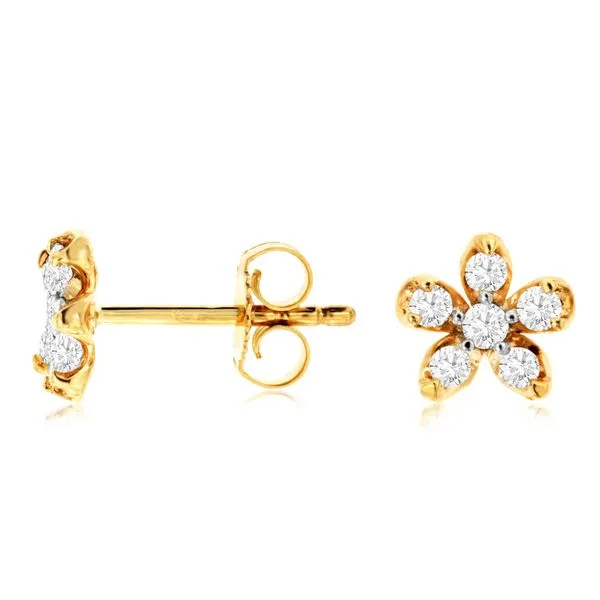 14 Karat Yellow Gold Diamond Flower Stud Earrings Venus Jewelers Somerset, NJ