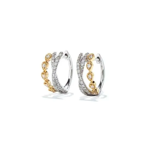 Lady's Two-Tone 14 Karat Small Huggie Hoop Earrings With 0.32Tw Round Diamonds Venus Jewelers Somerset, NJ