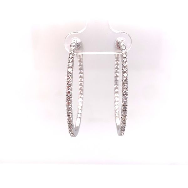 14Kt White Gold Large Diamond Oval Hoop Earrings Image 2 Venus Jewelers Somerset, NJ