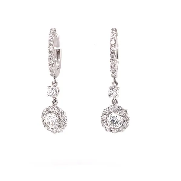 14K White Gold Drop Halo Earrings Image 2 Venus Jewelers Somerset, NJ