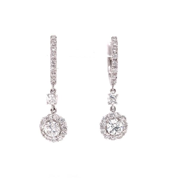 14kt White Gold 1.60 ctw Diamond Drop Halo Dangle Earrings Venus Jewelers Somerset, NJ