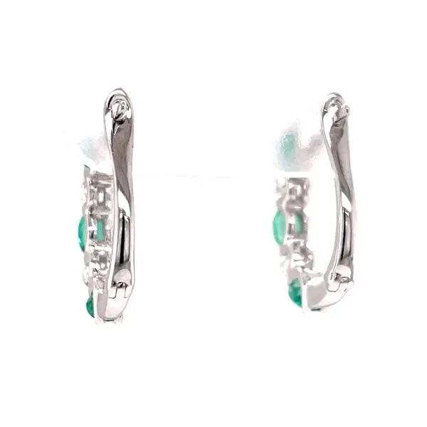 Emerald and Diamond Small Hoop Earrings in 14K White Gold Image 4 Venus Jewelers Somerset, NJ