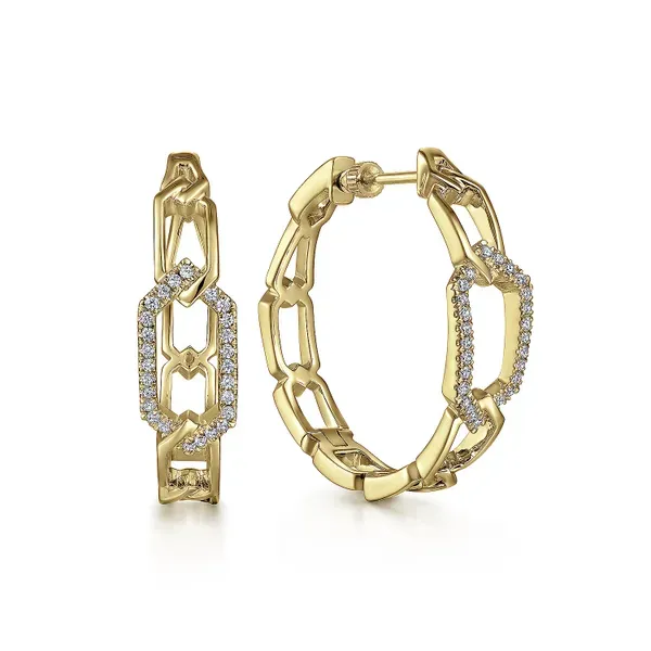 14kt Yellow Gold Diamond Link Geometric Hoops Venus Jewelers Somerset, NJ