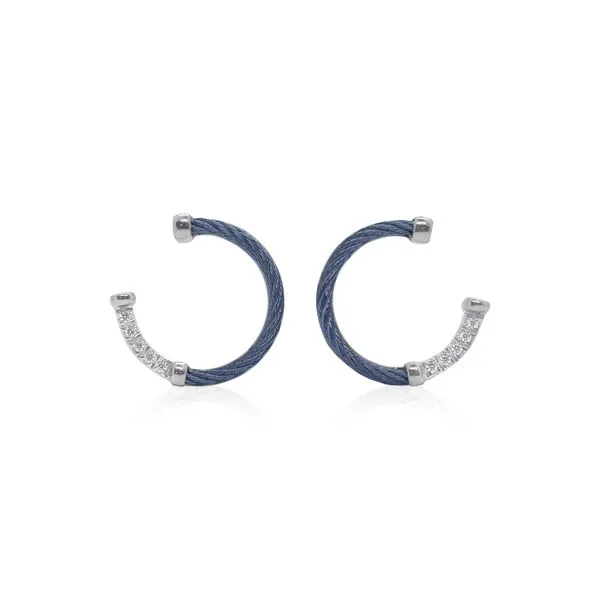 Lady's Bluberry Stainless Steel &18K Medium Hoop Earrings Venus Jewelers Somerset, NJ