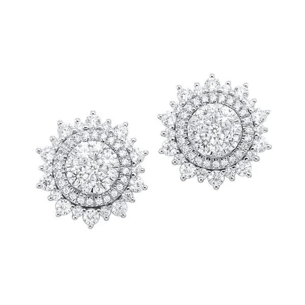 14kt White Gold Diamond Cluster Studs w/ Double Halo Venus Jewelers Somerset, NJ