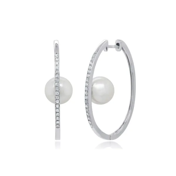 14k White Gold Diamond and Pearl Hoop Earrings Venus Jewelers Somerset, NJ