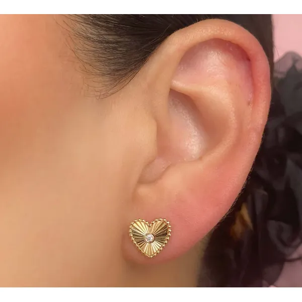 Lady's 14K Yellow Gold Bezel Heart Diamond Stud Earrings – 0.04ct Total Image 2 Venus Jewelers Somerset, NJ