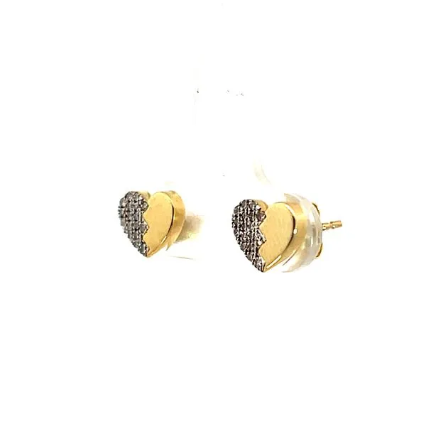 Lady's 10K Yellow Gold Heart Earrings with 34 Round Diamonds Image 2 Venus Jewelers Somerset, NJ