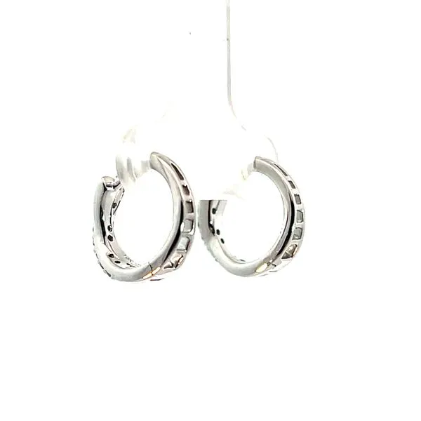 Lady's 10K White Gold Twisted Small Hoop Earrings with 14 Round Diamonds Image 3 Venus Jewelers Somerset, NJ