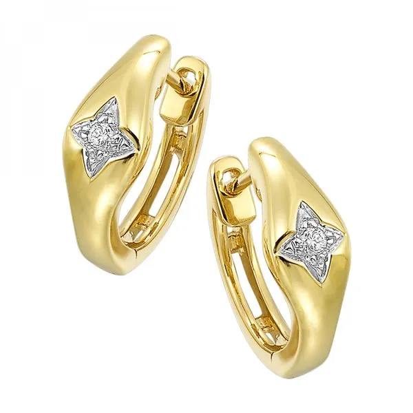 Lady's Yellow 14 Karat Small Star Hoop Earrings With 2 0.05Tw Round Diamonds Image 2 Venus Jewelers Somerset, NJ