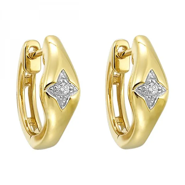 Lady's Yellow 14 Karat Small Star Hoop Earrings With 2 0.05Tw Round Diamonds Venus Jewelers Somerset, NJ