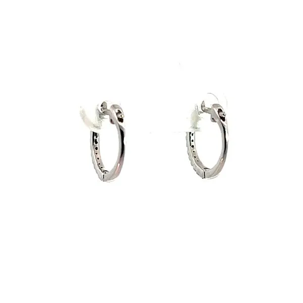 Lady's 10K White Gold Huggie Earrings with 24 Round Diamonds Image 3 Venus Jewelers Somerset, NJ