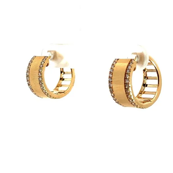 Lady's 14K Yellow Gold Medium Hoop Earrings with 60 Round Diamonds Image 2 Venus Jewelers Somerset, NJ