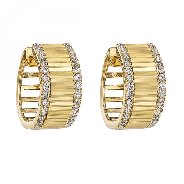 Lady's 14K Yellow Gold Medium Hoop Earrings with 60 Round Diamonds Venus Jewelers Somerset, NJ