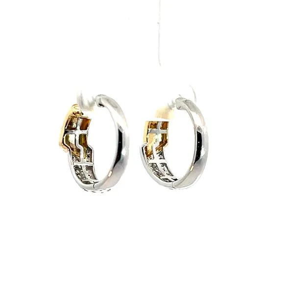 Lady's 14K Yellow and White Gold Small Pave Hoop Earrings with 56 Round Diamonds Image 3 Venus Jewelers Somerset, NJ