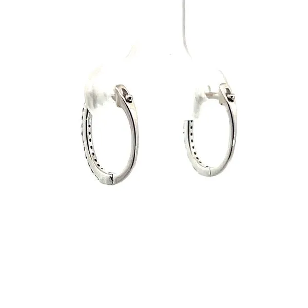 Lady's 14K White Gold Huggie Earrings with 24 Round Diamonds Image 3 Venus Jewelers Somerset, NJ