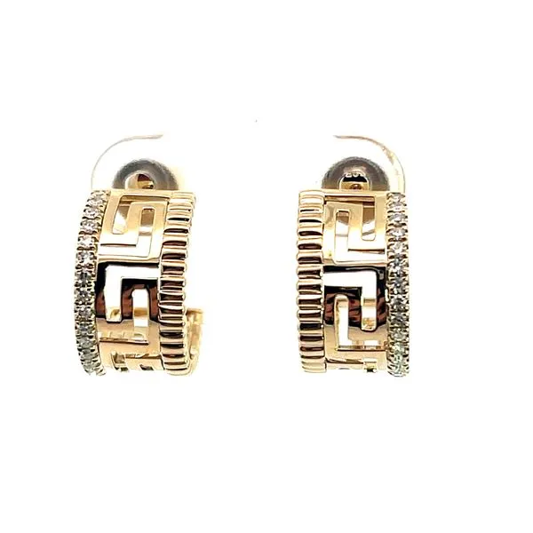 Lady's Yellow 14K Geometric Small Hoop Earrings with 44 Round Diamonds Venus Jewelers Somerset, NJ