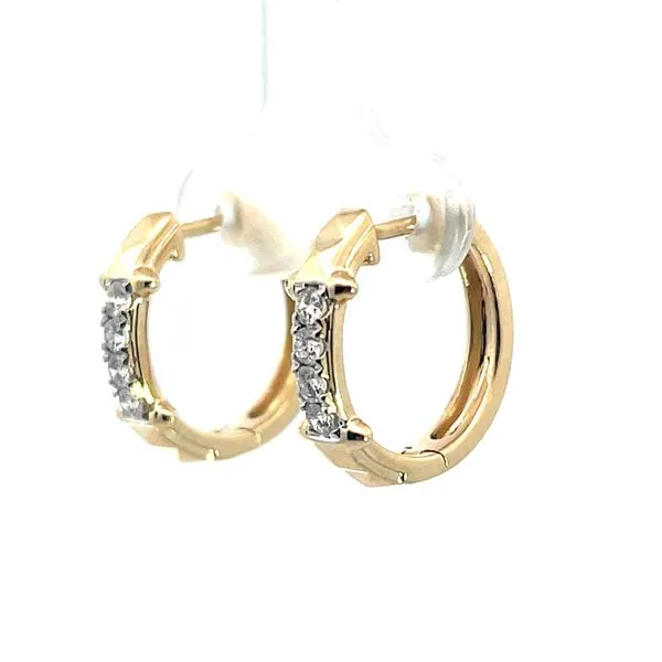 Lady's Yellow 14K Small Hoop Earrings with 8 Round Diamonds Image 2 Venus Jewelers Somerset, NJ