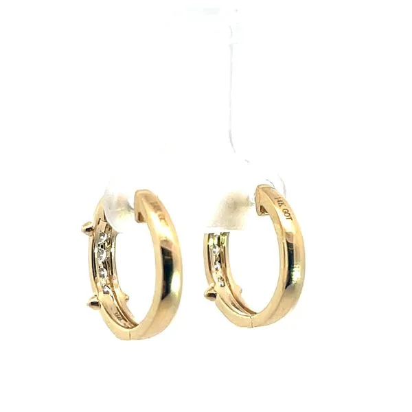 Lady's Yellow 14K Small Hoop Earrings with 8 Round Diamonds Image 3 Venus Jewelers Somerset, NJ