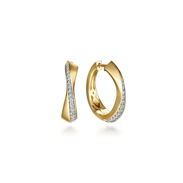 14K Yellow Gold Diamond Intricate Hoop Earrings With 0.32ct Round Diamonds Venus Jewelers Somerset, NJ