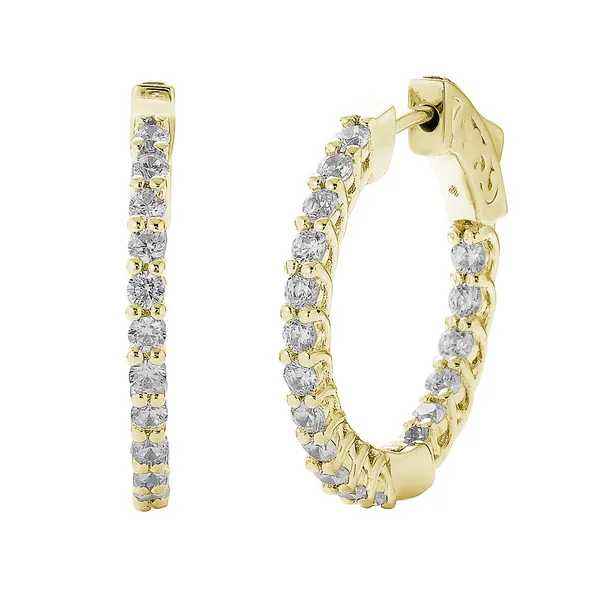 Lady's 14K Yellow Gold 22mm Shared Prong Diamond Hoop Earrings – 1.00ct TW Venus Jewelers Somerset, NJ