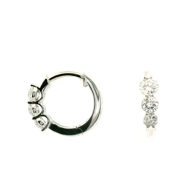 Lady’s 14K White Gold 3-Stone Diamond Huggie Earrings – 0.50ctw Round Diamonds Venus Jewelers Somerset, NJ