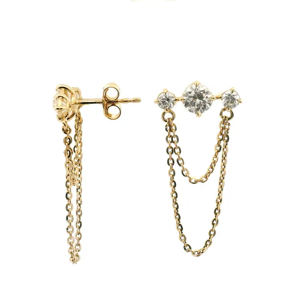 Lady’s 14K Yellow Gold Triple Stud Chain Earrings – 1.50ctw Round Lab-Grown Diamonds Venus Jewelers Somerset, NJ