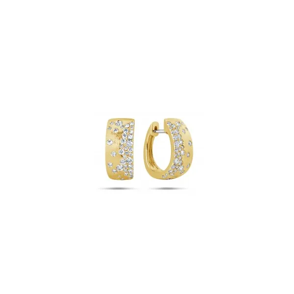 Lady’s 14K Yellow Gold Satin Diamond Flush-Set Hoop Earrings – Dilamani Venus Jewelers Somerset, NJ