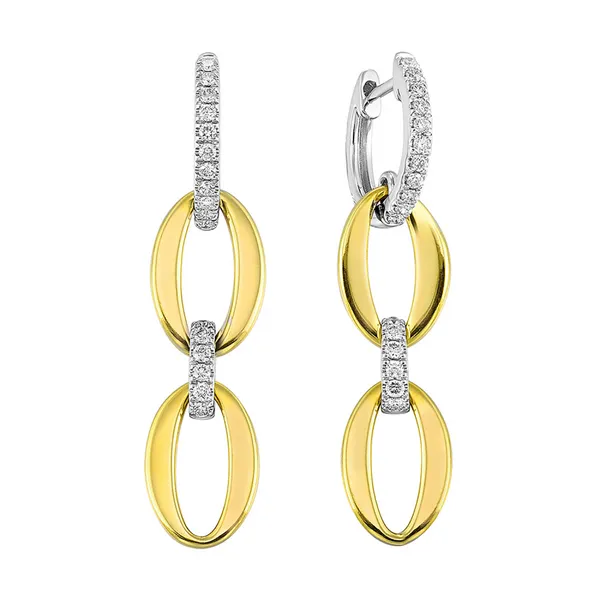 14K Yellow & White Gold Diamond Chain Link Drop Earrings – 0.33ctw Round Diamonds Venus Jewelers Somerset, NJ